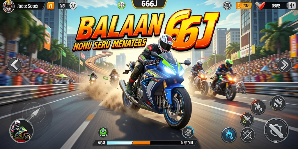 Screenshot gameplay 666J menampilkan aksi balapan motor yang intens dan mendebarkan.