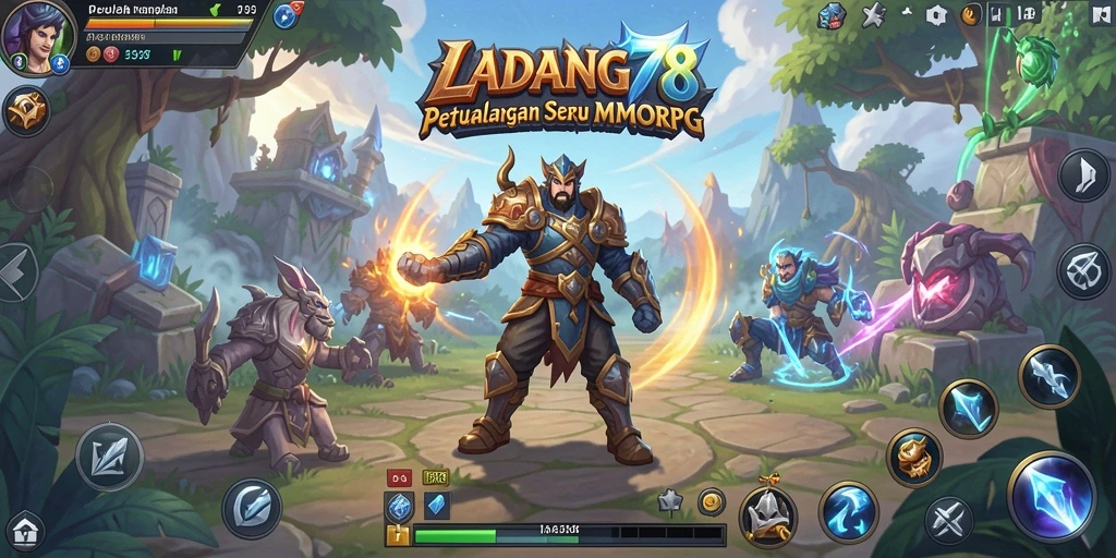 Tangkapan layar utama LADANG78 menampilkan pertarungan epik di dunia MMORPG.