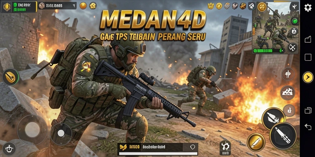 Tampilan gameplay MEDAN4D yang mendebarkan dengan aksi tembak-menembak.