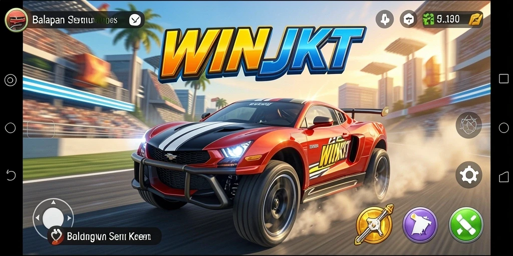Gameplay WINJKT dengan kendaraan balap yang menegangkan.